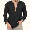 Cotton linen deep v-neck solid color large size long-sleeved T-shirt shirt Cotton linen deep v-neck solid color large size long-sleeved T-shirt shirt