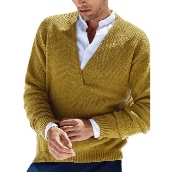 Men's V-neck solid color slim-fit pullover sweater