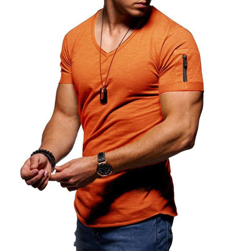 Men's Zipper Short Sleeve V-Neck T-Shirt
