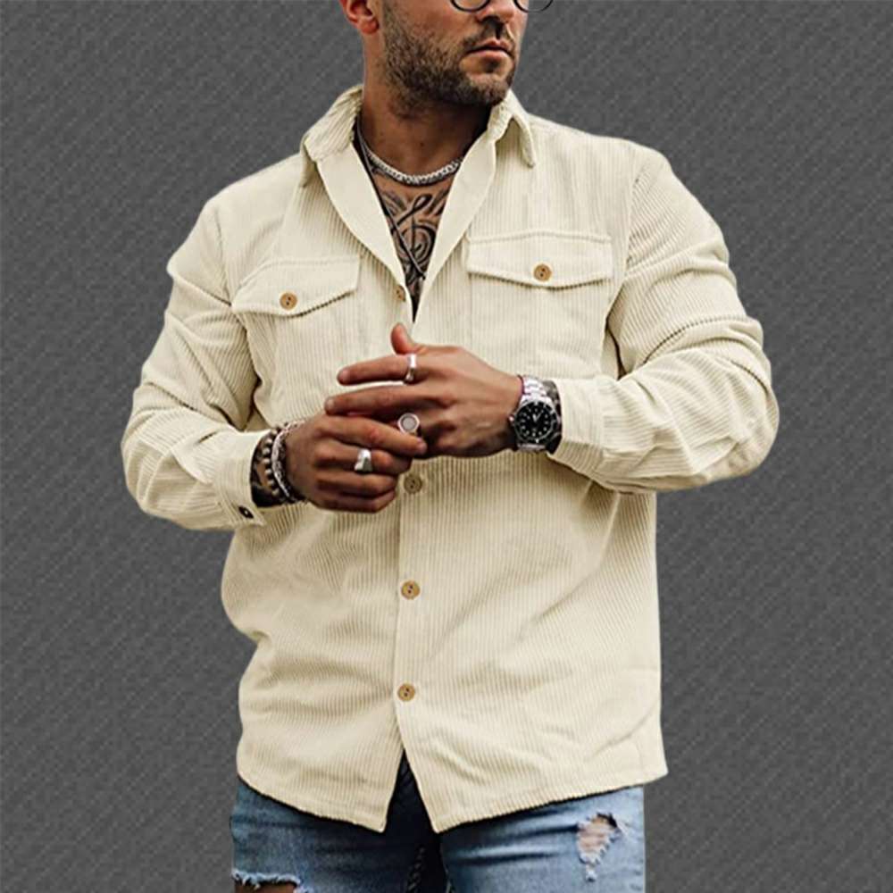 Fashion Men's Corduroy Button Pocket Long Sleeve Shirt