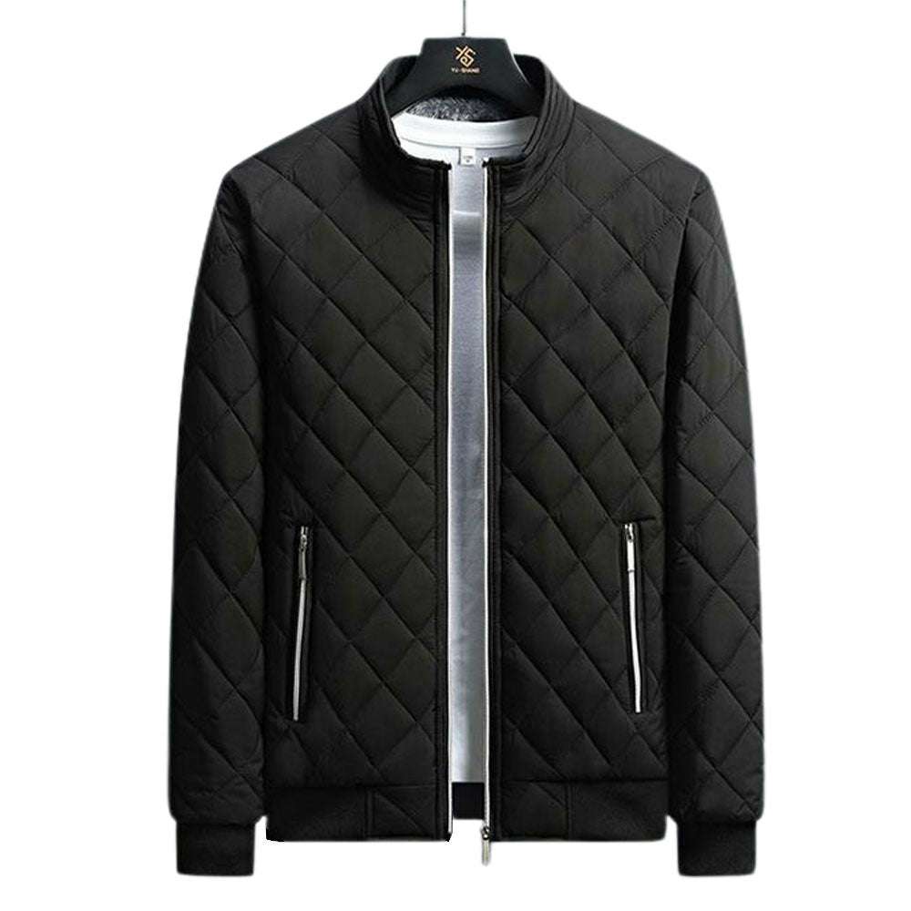 Standing Collar Plaid Casual Men's Warm Cotton Padded Jacket