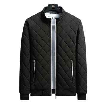 Standing Collar Plaid Casual Men's Warm Cotton Padded Jacket