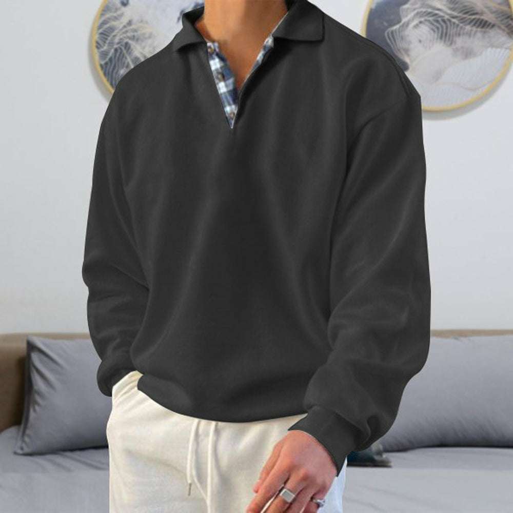 Men's Fashion Lapel Plaid Long Sleeve Sweatshirt