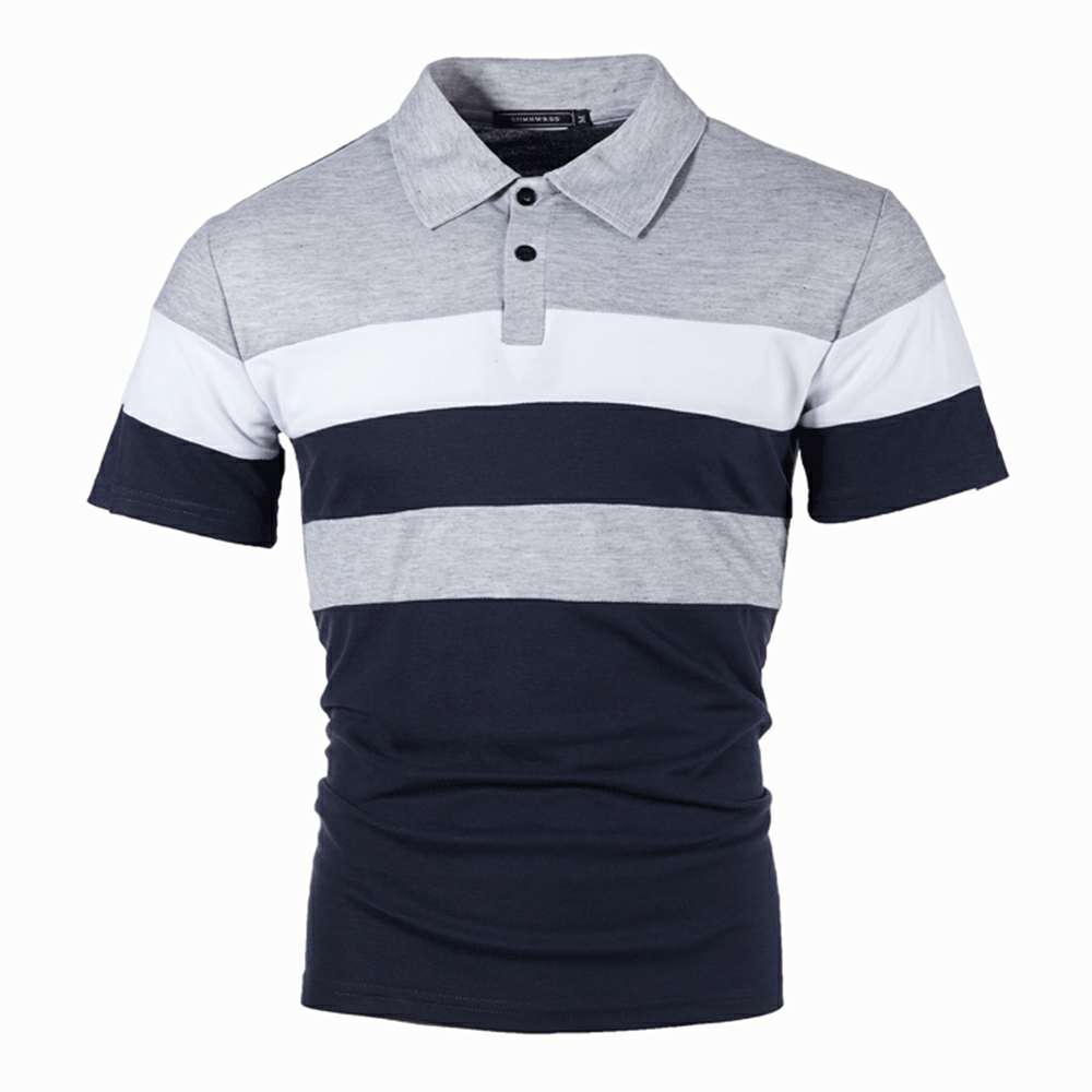 Striped color matching fashion lapel polo shirt men's short sleeves P1135 Striped color matching fashion lapel polo shirt men's short sleeves P1135