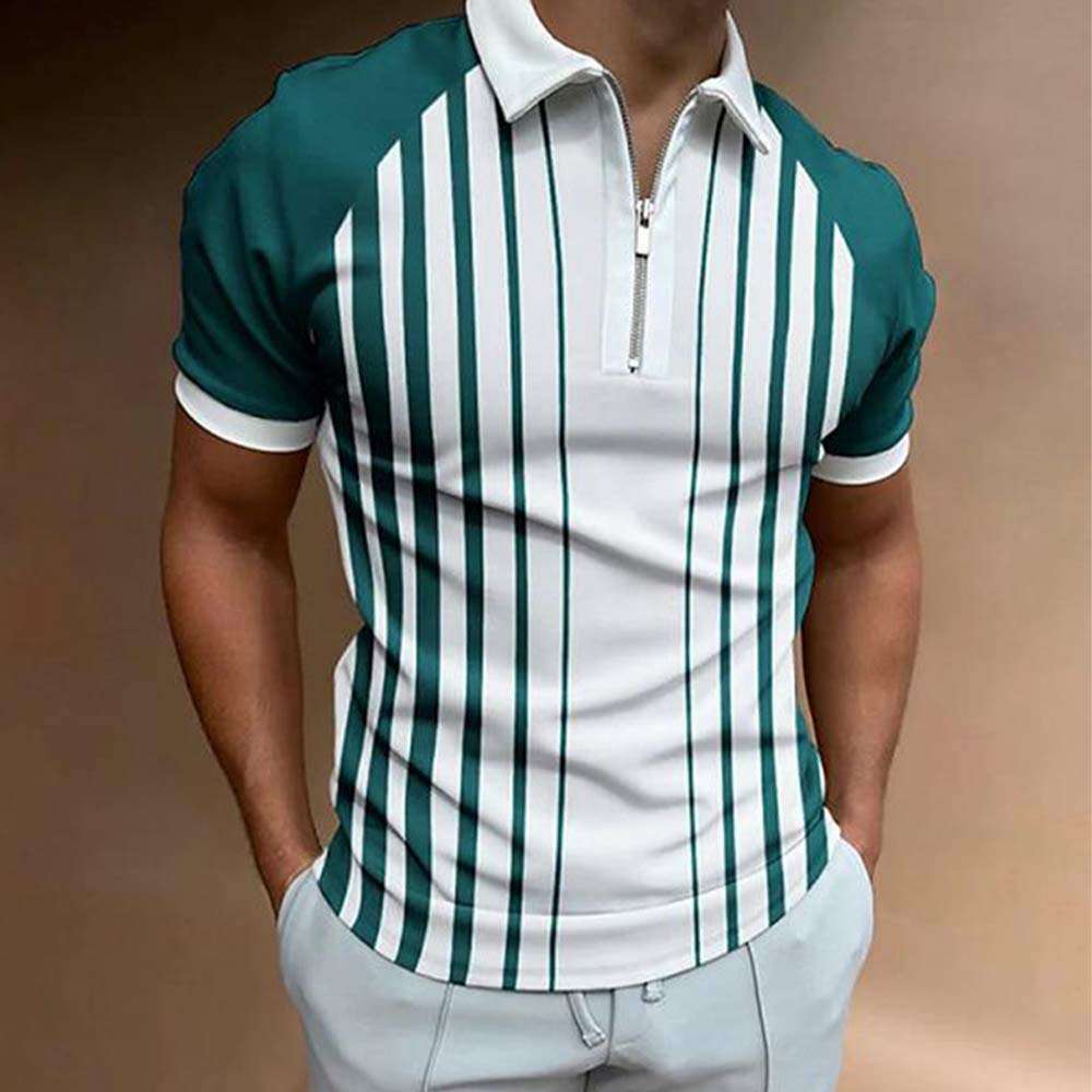 Short sleeve striped zip summer polo for men P1124 Short sleeve striped zip summer polo for men P1124