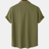 Solid color double pocket linen short sleeve shirt for men Solid color double pocket linen short sleeve shirt for men