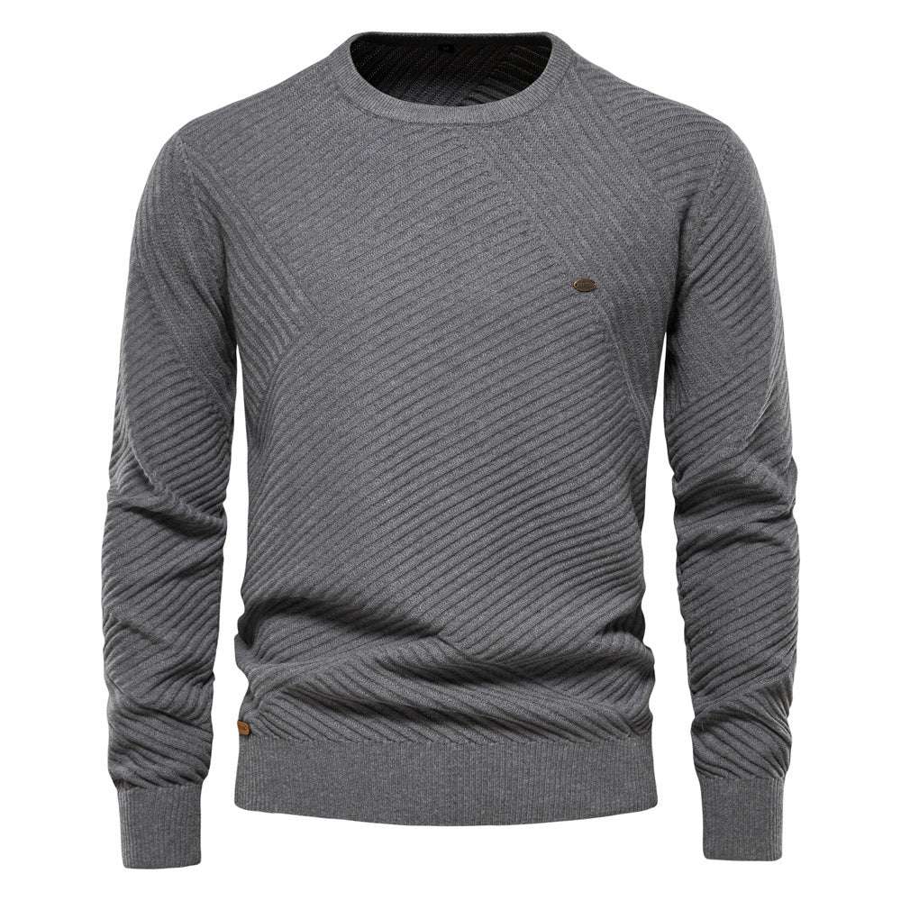 Autumn and winter new men's solid color striped pullover sweater