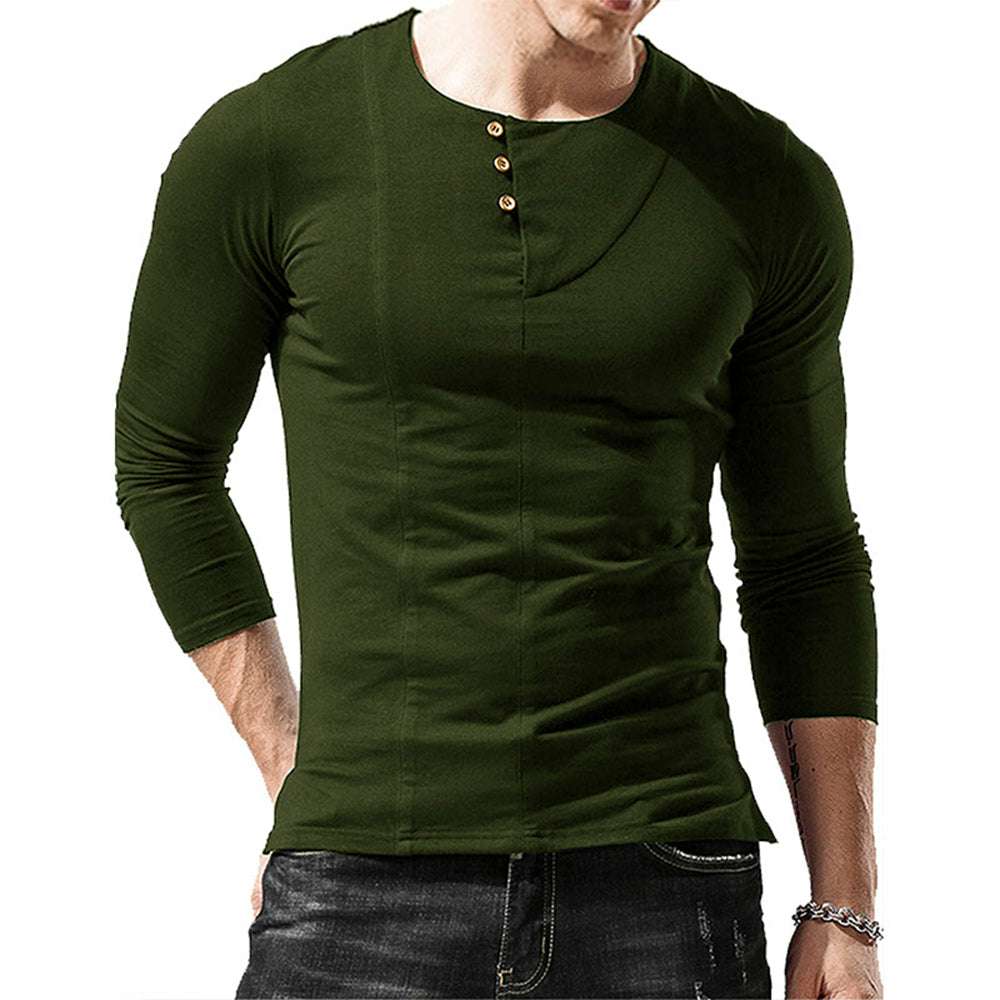 Men's Round Neck Button Long Sleeve T-Shirt Men's Round Neck Button Long Sleeve T-Shirt