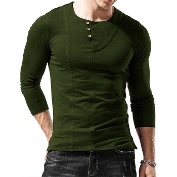 Men's Round Neck Button Long Sleeve T-Shirt