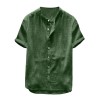 Men's stand collar short sleeve cotton linen shirt
