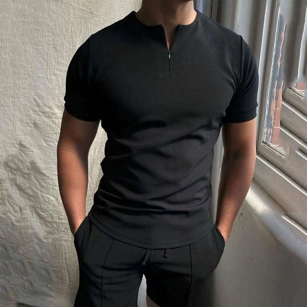 Solid color zipper men's polo shirt P1112 Solid color zipper men's polo shirt P1112