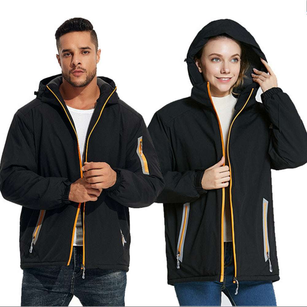 Couples style reflective warm outdoor hooded jacket