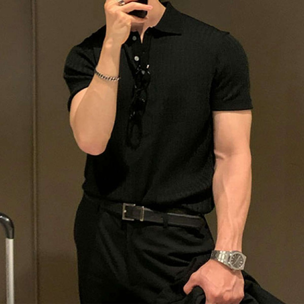 Summer new men's thin section solid color knitted POLO shirt with short sleeves P1107 Summer new men's thin section solid color knitted POLO shirt with short sleeves P1107