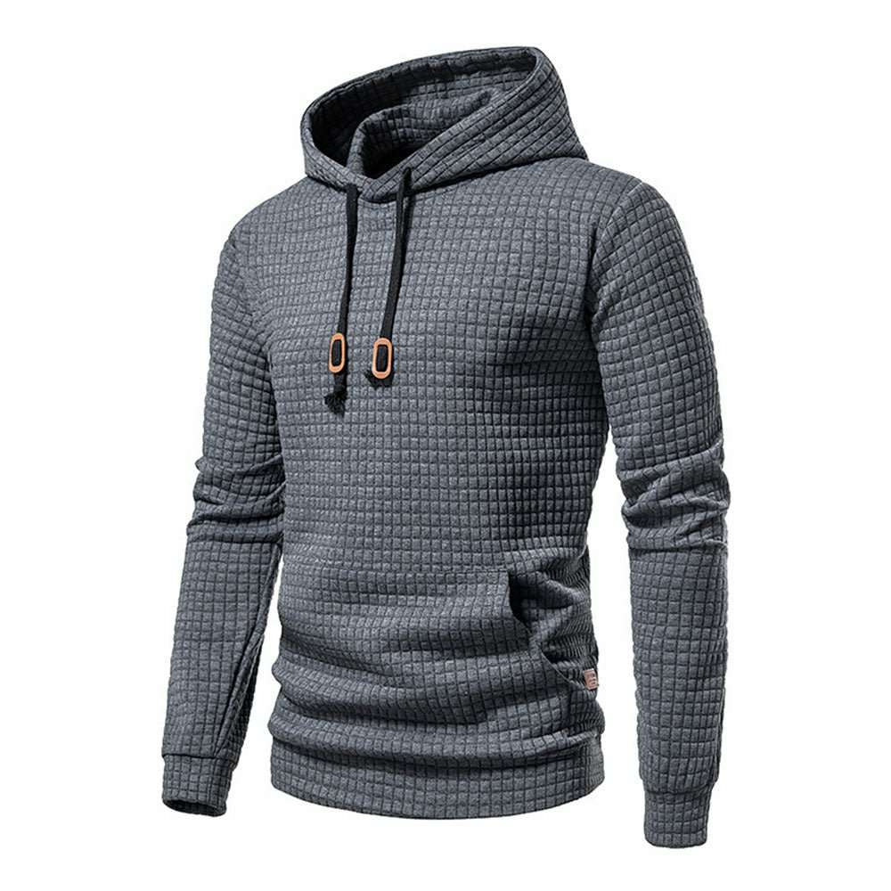 New Men's Fashion Check Casual Pocket Pullover Hoodie