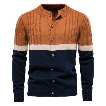 Men's Colorblock Cotton Long Sleeve Cardigan P1204