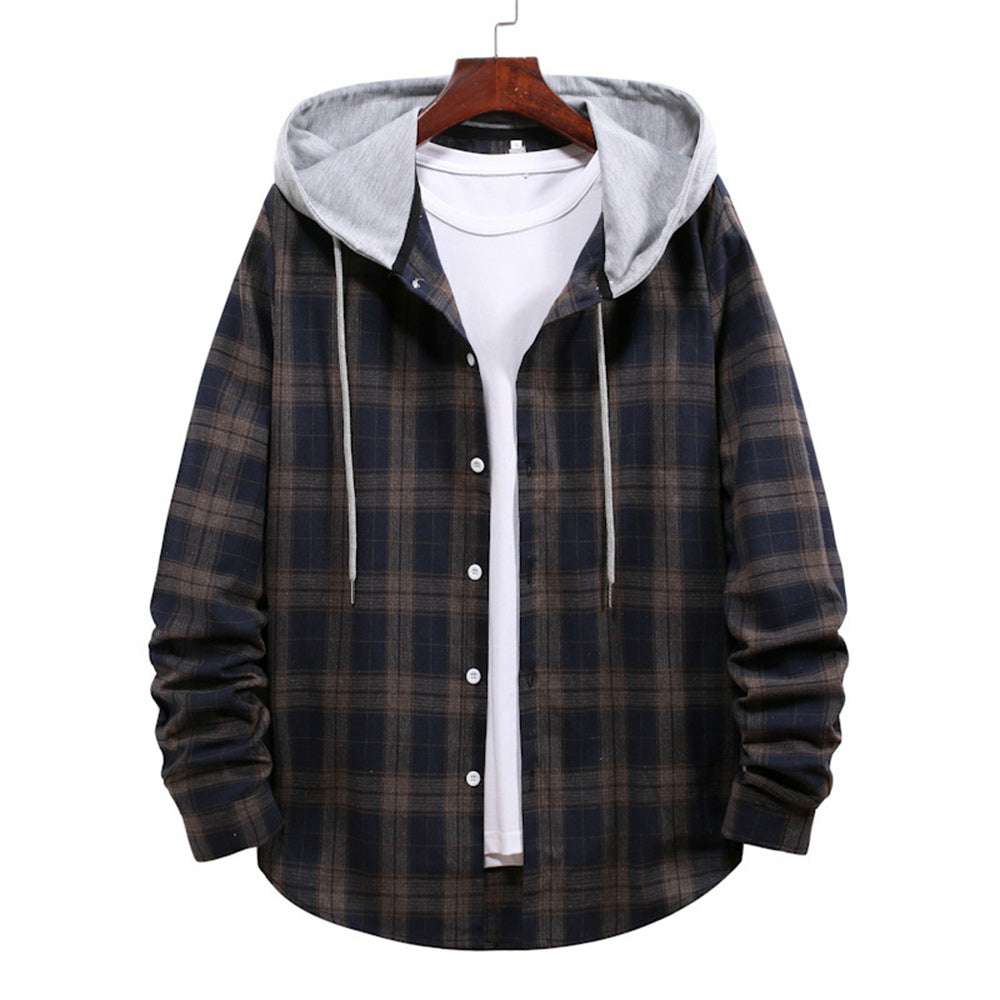 Men's Plaid Hooded Long Sleeve Shirt Jacket P1222 Men's Plaid Hooded Long Sleeve Shirt Jacket P1222