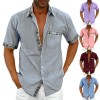 New summer men's solid color casual plaid shirt New summer men's solid color casual plaid shirt