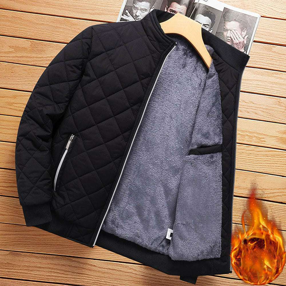 Standing Collar Plaid Casual Men's Warm Cotton Padded Jacket