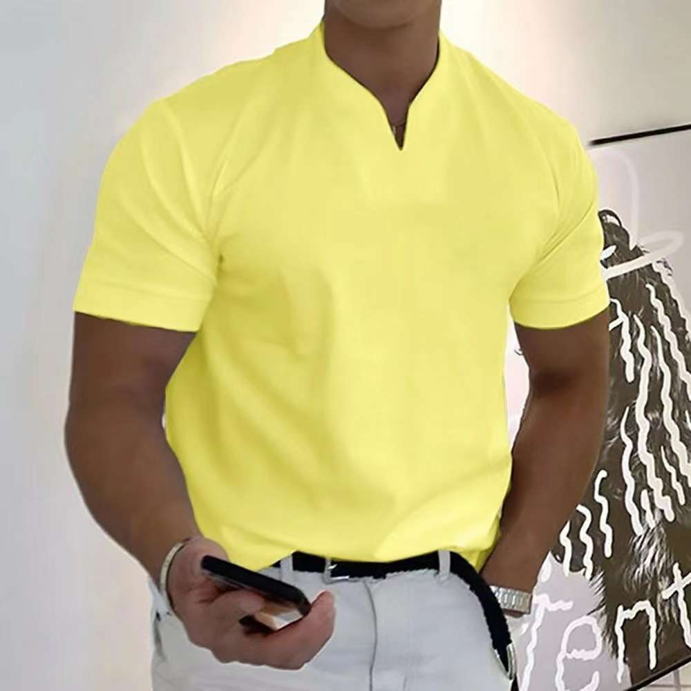 Men's Solid Color V-Neck Slim Fit Short Sleeve