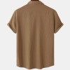 Solid color double pocket linen short sleeve shirt for men Solid color double pocket linen short sleeve shirt for men