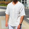 Summer new men's cotton linen short-sleeved button cardigan Summer new men's cotton linen short-sleeved button cardigan