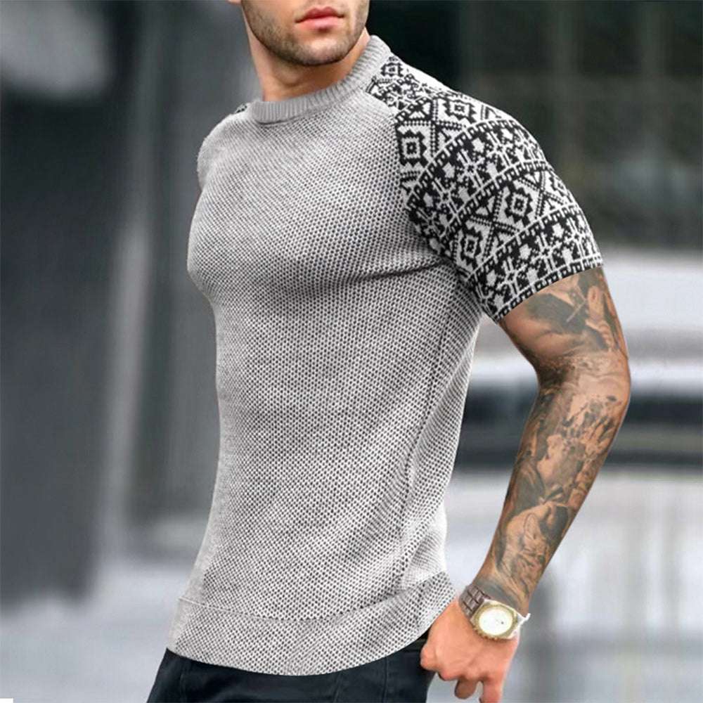 Men's fashion color block print short sleeves Men's fashion color block print short sleeves