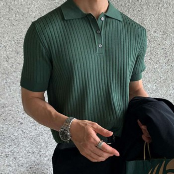 Summer new men's thin section solid color knitted POLO shirt with short sleeves P1107