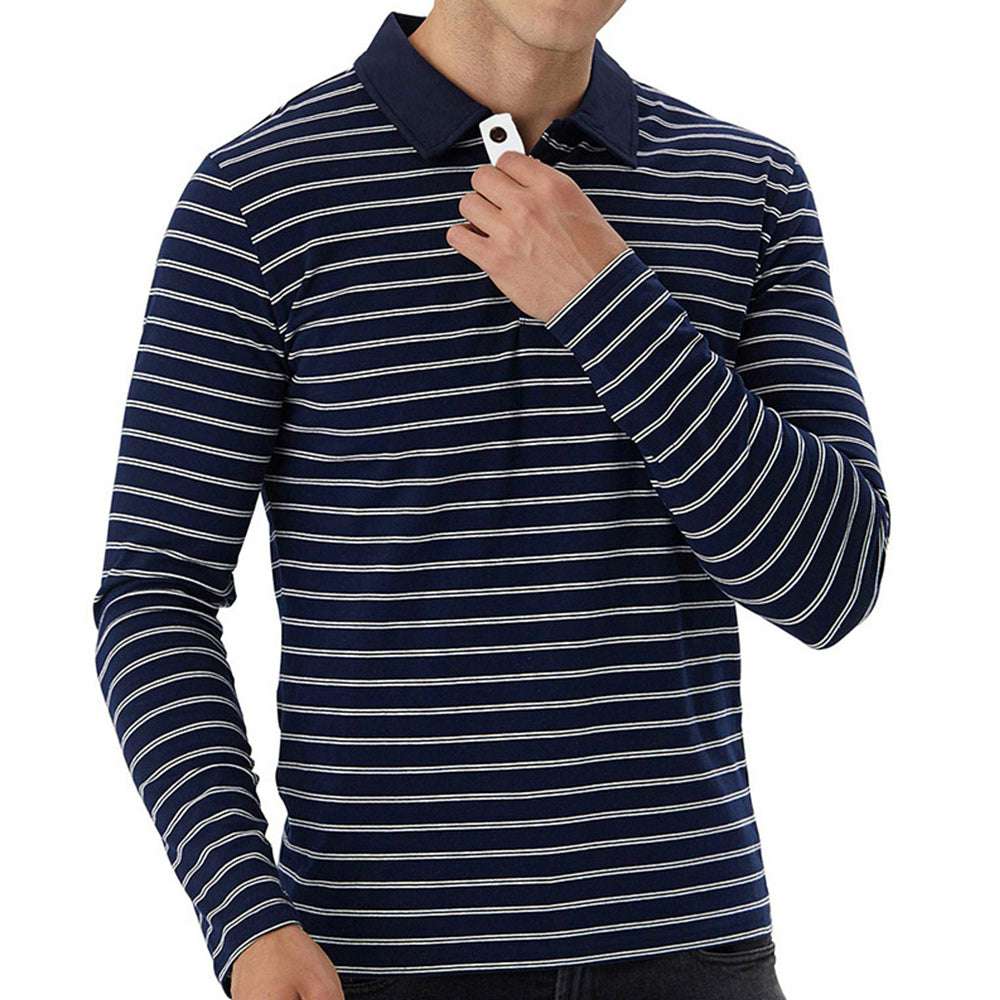 New Men Striped Casual Breathable Long Sleeve Polo Shirt New Men Striped Casual Breathable Long Sleeve Polo Shirt