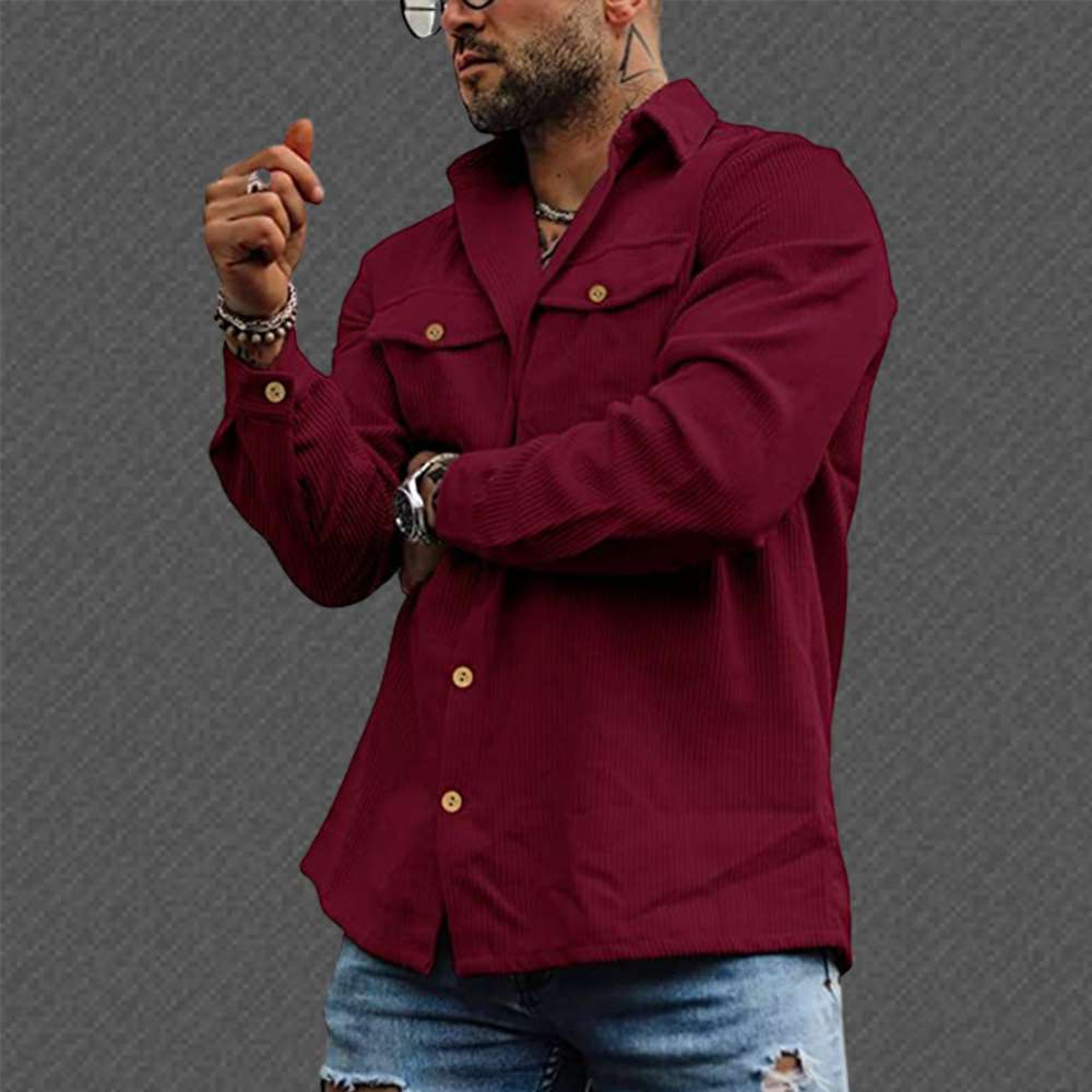 Fashion Men's Corduroy Button Pocket Long Sleeve Shirt