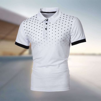Summer fashion men's polka dot print short-sleeved lapel polo shirt P1127