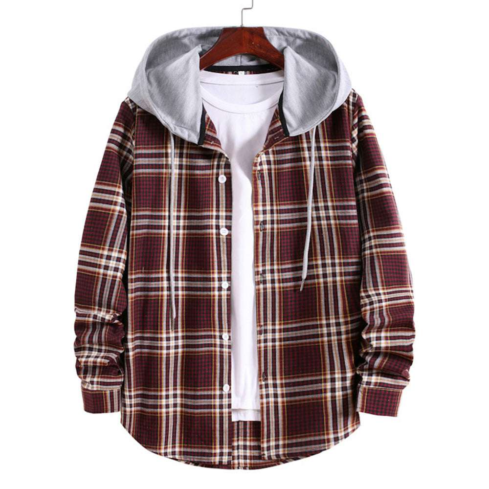 Men's Plaid Hooded Long Sleeve Shirt Jacket P1222 Men's Plaid Hooded Long Sleeve Shirt Jacket P1222