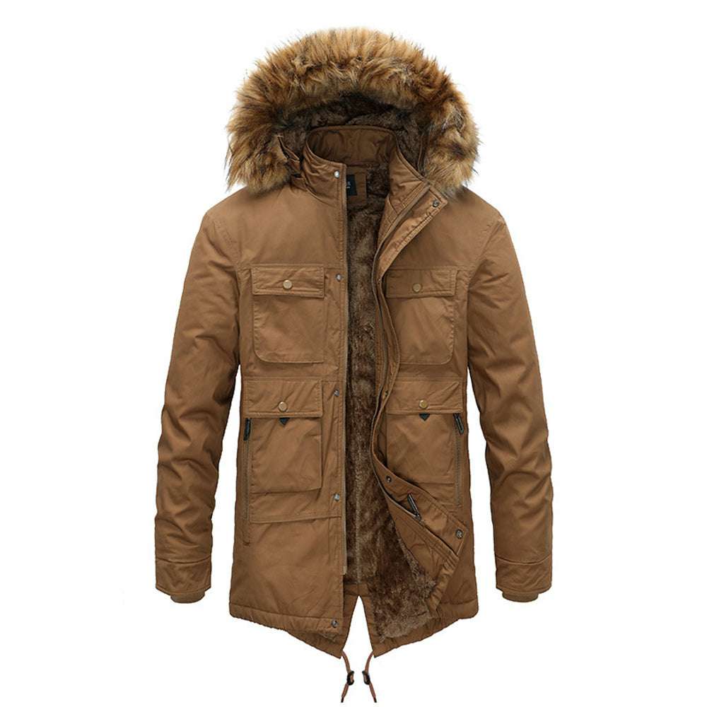 Winter new hooded men's thickened fur collar cotton coat