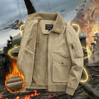 Men's lamb fleece Lapel Solid Color Jacket