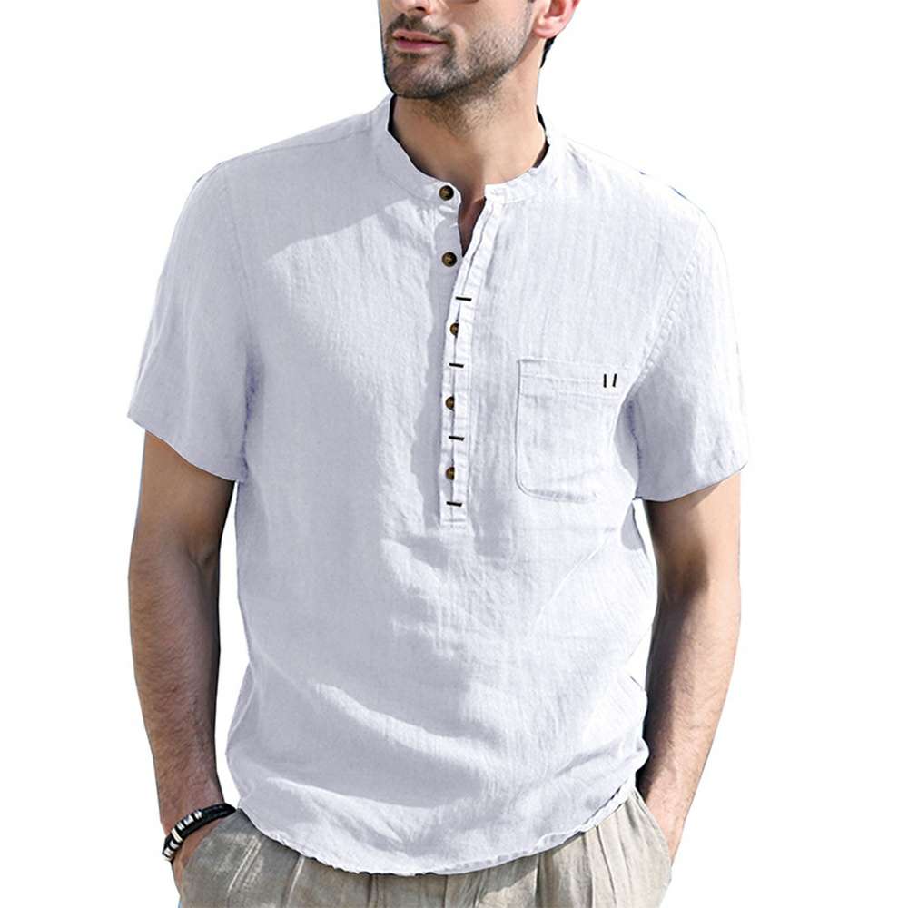 Solid Color Henley Collar Short Sleeve Shirt Solid Color Henley Collar Short Sleeve Shirt