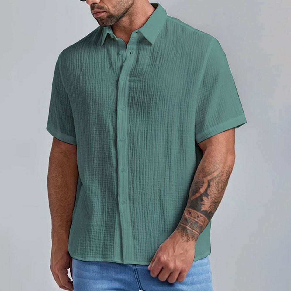 New Men's Slim Lapel Collar Pleated Short Sleeve Shirt New Men's Slim Lapel Collar Pleated Short Sleeve Shirt