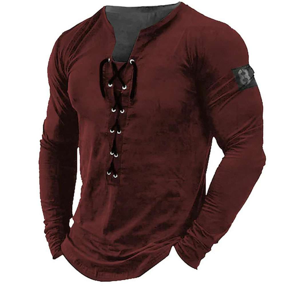 Summer new men's outdoor retro tie hooded long sleeve