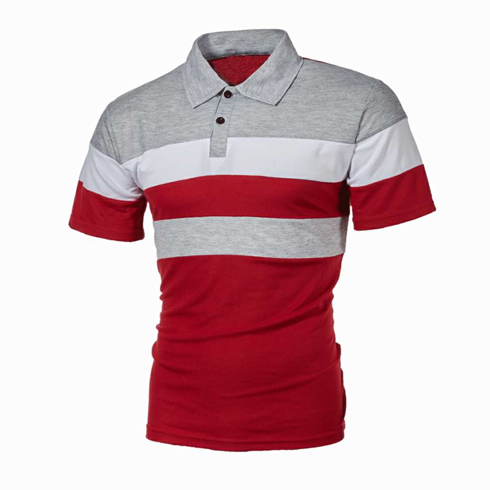 Striped color matching fashion lapel polo shirt men's short sleeves P1135 Striped color matching fashion lapel polo shirt men's short sleeves P1135