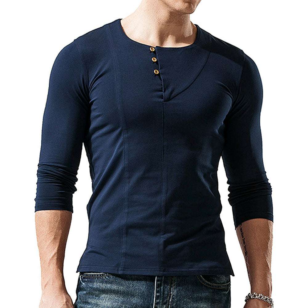 Men's Round Neck Button Long Sleeve T-Shirt Men's Round Neck Button Long Sleeve T-Shirt