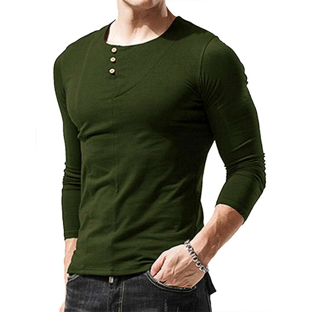Men's Round Neck Button Long Sleeve T-Shirt Men's Round Neck Button Long Sleeve T-Shirt