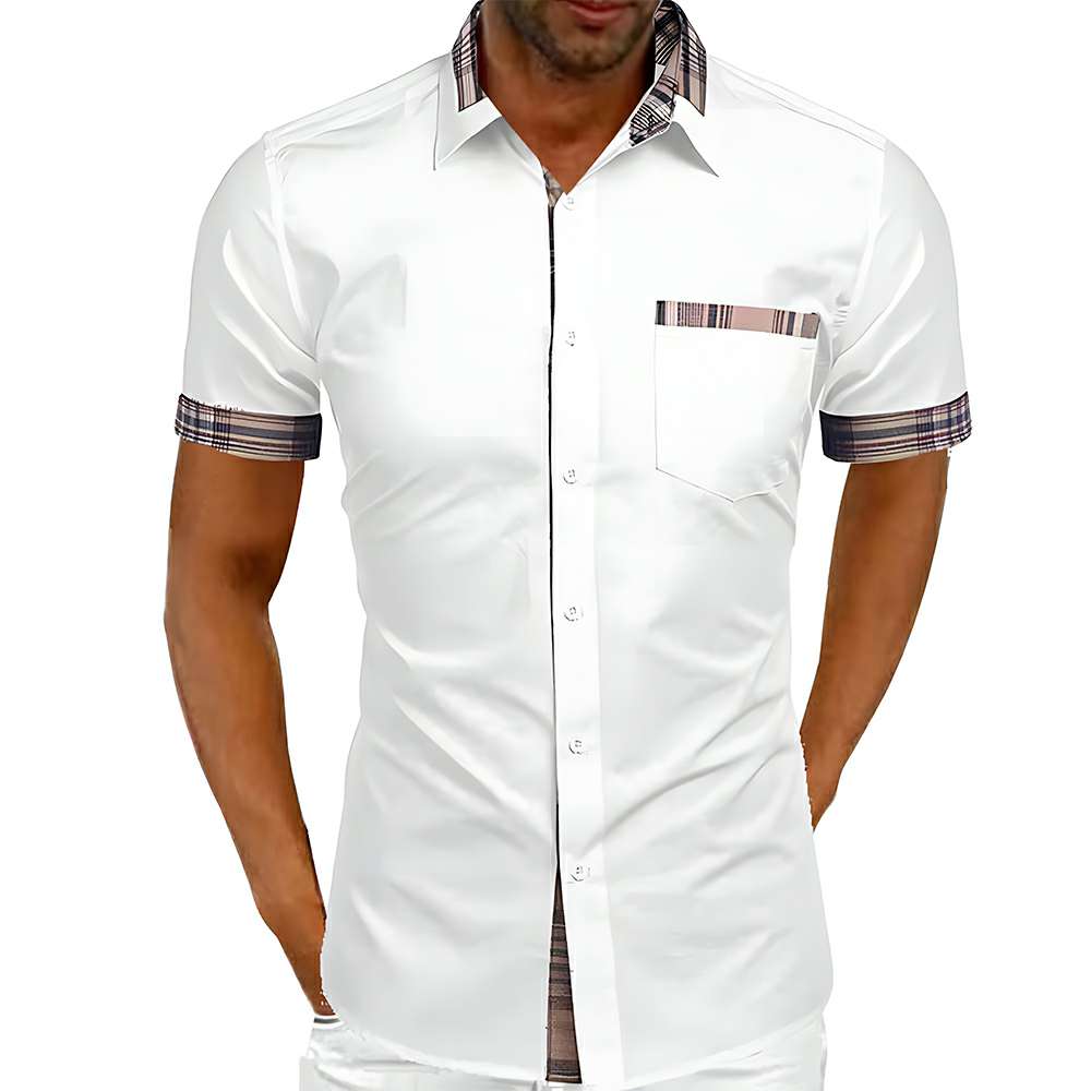 New summer men's solid color casual plaid shirt New summer men's solid color casual plaid shirt