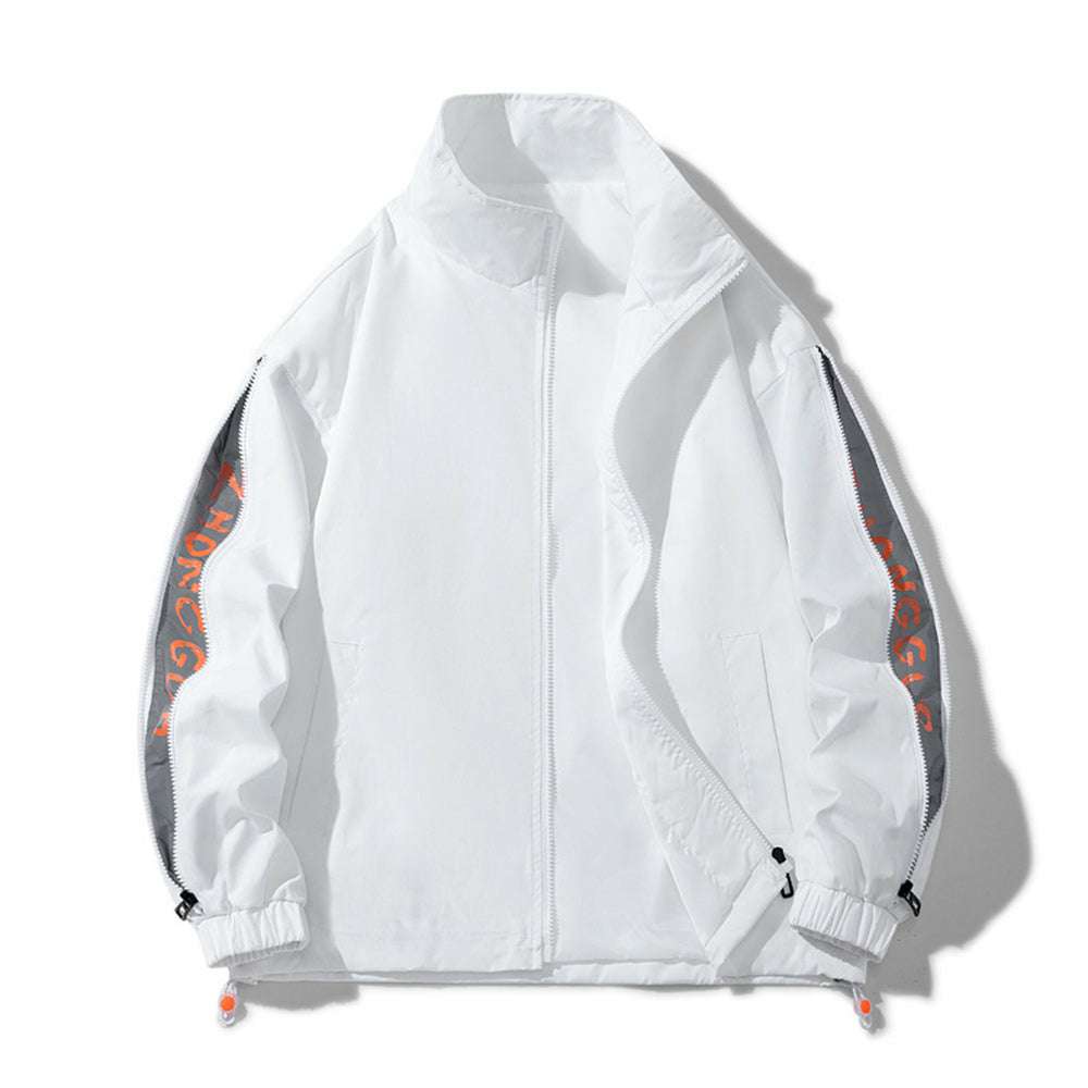 Men's New Casual Drawstring Zip Stand Collar Jacket