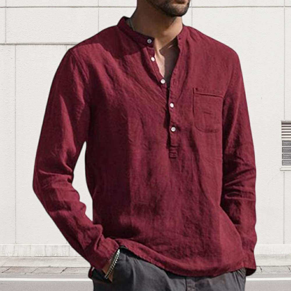 Men's Long Sleeve V Neck Casual Beach Linen Shirt Men's Long Sleeve V Neck Casual Beach Linen Shirt