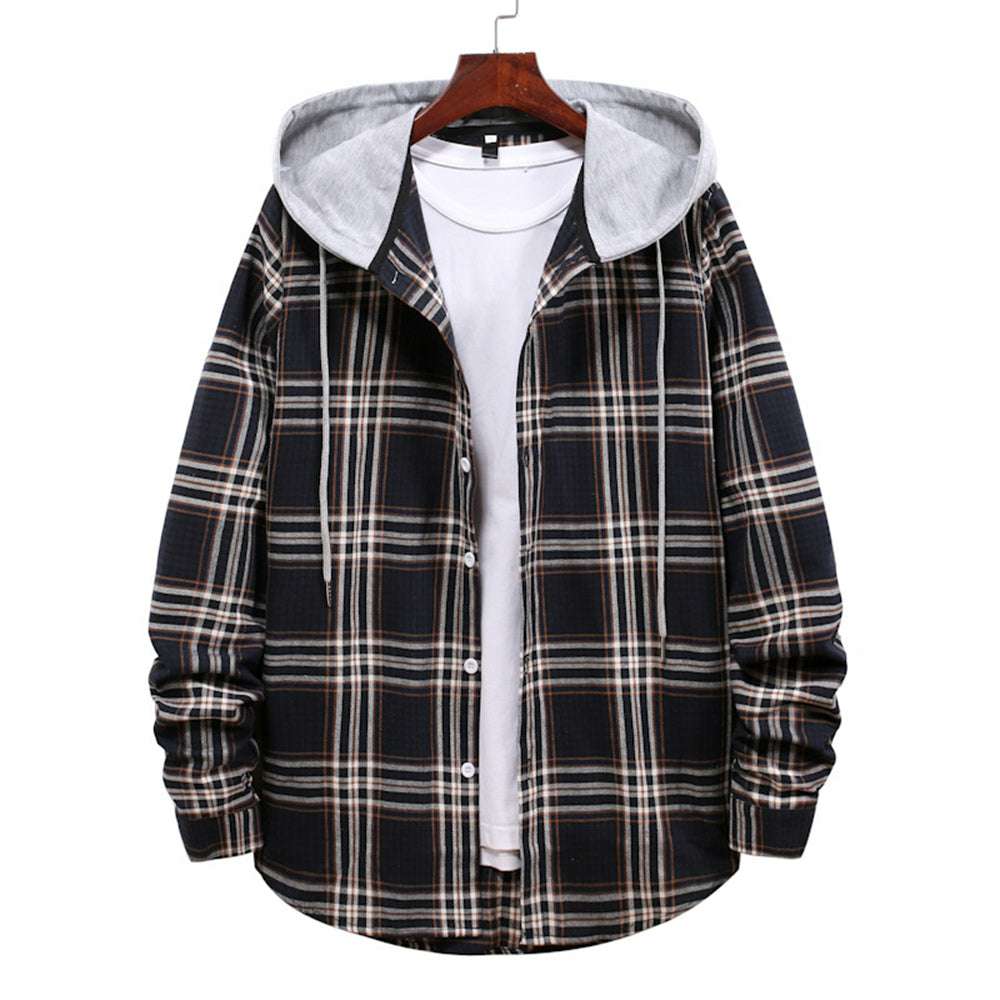 Men's Plaid Hooded Long Sleeve Shirt Jacket P1222 Men's Plaid Hooded Long Sleeve Shirt Jacket P1222