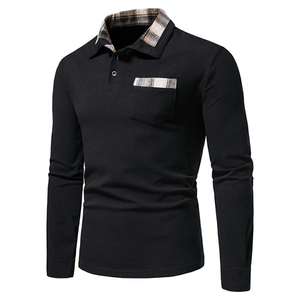 New Men's Plaid Long Sleeve Color Matching Polo Shirt New Men's Plaid Long Sleeve Color Matching Polo Shirt