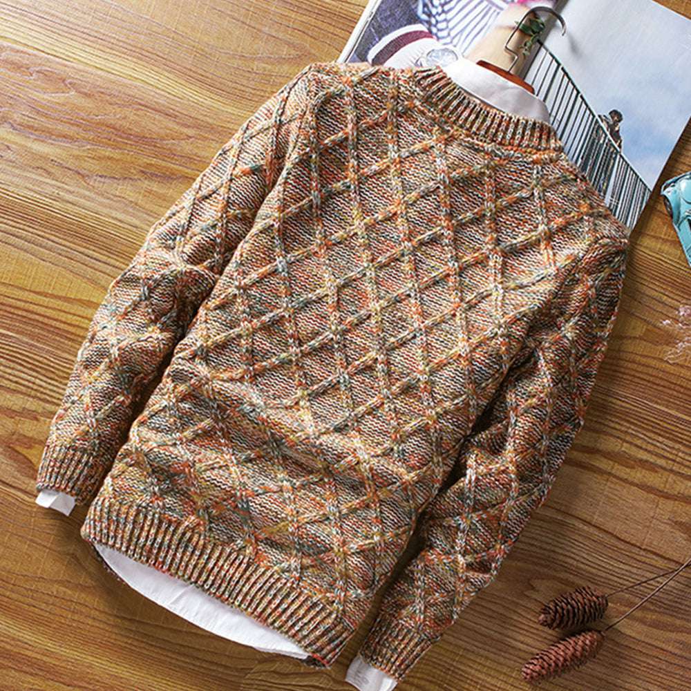Men's round neck thickened slim trendy sweater