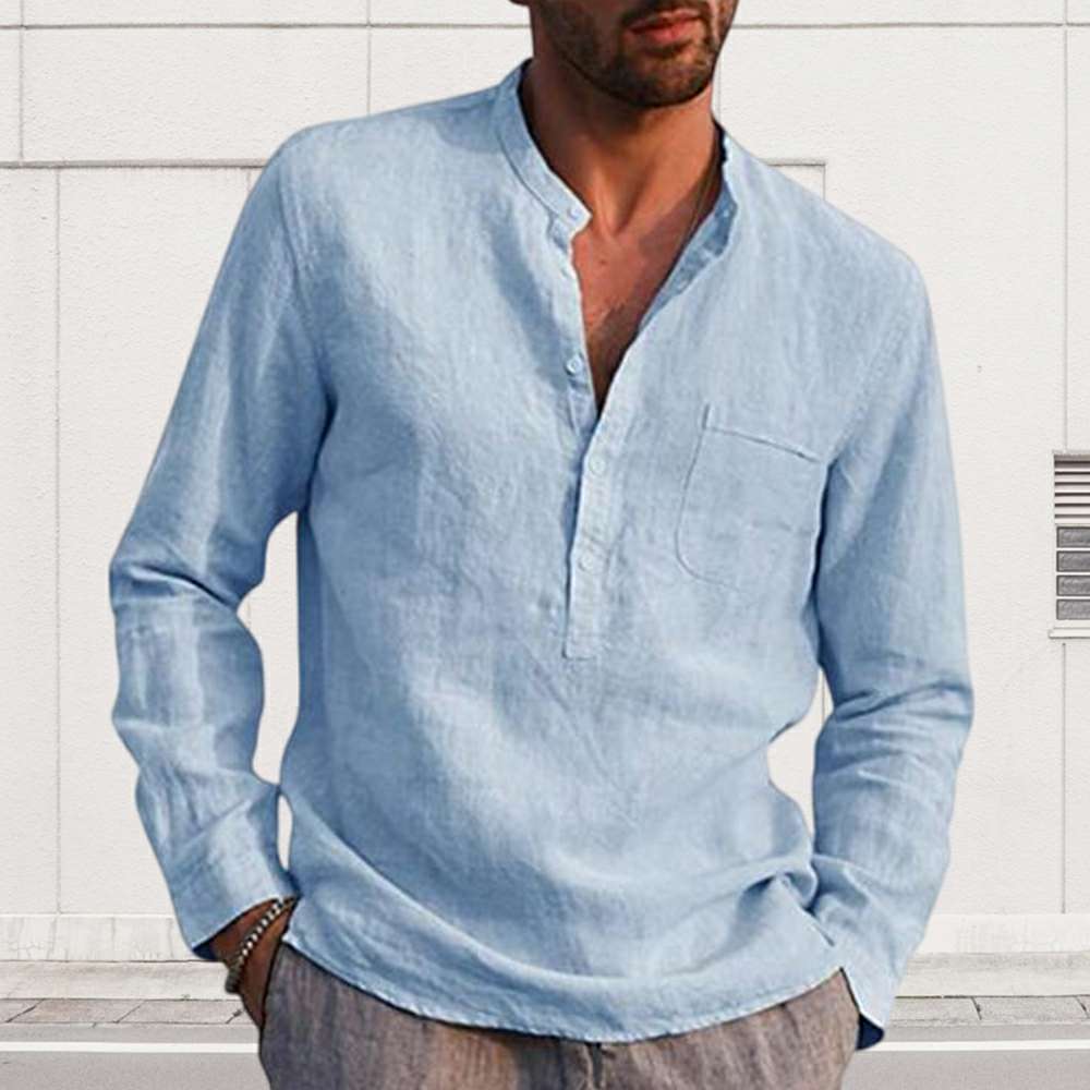 Men's Long Sleeve V Neck Casual Beach Linen Shirt Men's Long Sleeve V Neck Casual Beach Linen Shirt