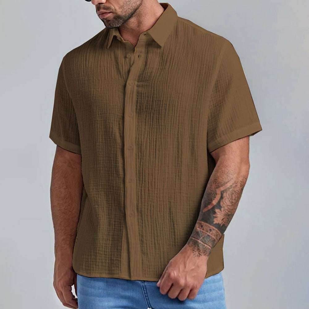 New Men's Slim Lapel Collar Pleated Short Sleeve Shirt New Men's Slim Lapel Collar Pleated Short Sleeve Shirt
