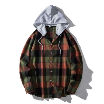 Men's Plaid Hooded Shirt P1157