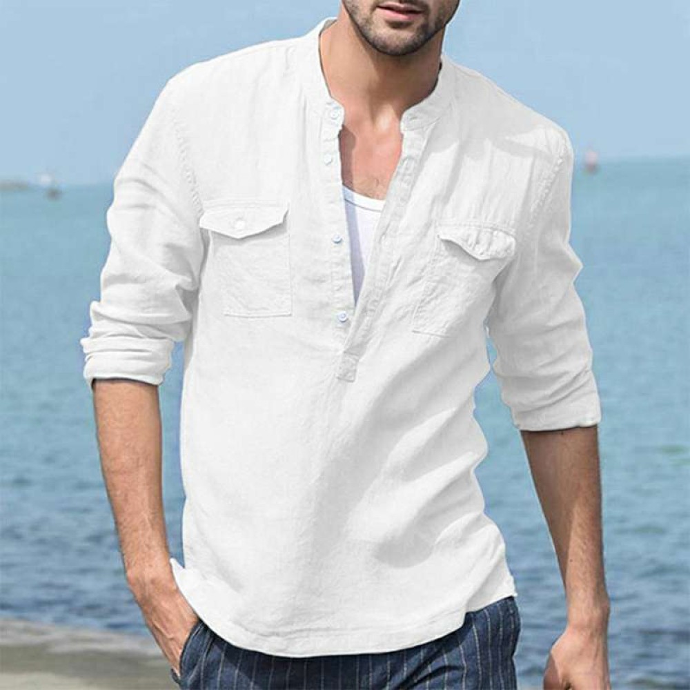 Men's Cotton Linen Casual Long Sleeve Shirt Pocket Loose Shirt Men's Cotton Linen Casual Long Sleeve Shirt Pocket Loose Shirt
