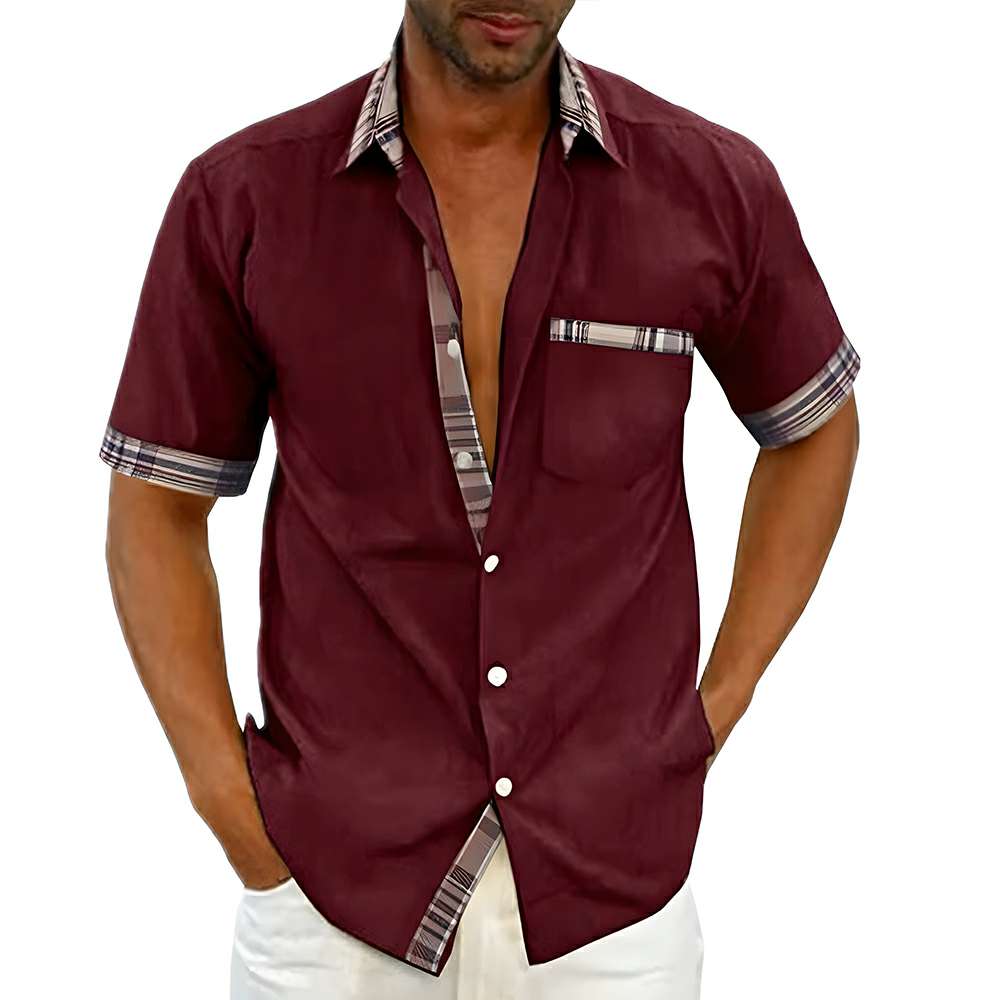 New summer men's solid color casual plaid shirt New summer men's solid color casual plaid shirt